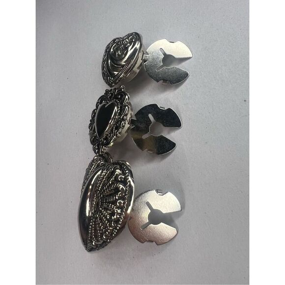 Vintage Heart Clothing Button Covers Set of 3 Silver Tone Embellished Jewelry - Picture 6 of 6